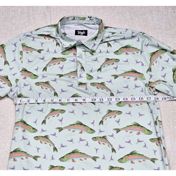 Waggle Shirt Men's Small Fish All Over Performance Stretch Golf Polo - Picture 3 of 6